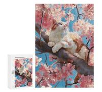 Jigsaw Puzzle for Adults 300 PCS Cherry Blossom Cat Art Print Puzzle For Teenagers Difficult Hard Wishlist with Santa Claus Challenging Family Fun Game 300 PCS