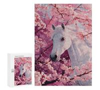 Jigsaw Puzzle for Adults 300 PCS Cherry Blossom Horse Art Print Jigsaws for Adults Puzzle Difficult Challenge Difficult And Challenge Brainteaser Family Games 300 PCS
