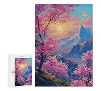 Jigsaw Puzzle for Adults 300 PCS Cherry Blossom Valley Sunset Jigsaws for Adults Puzzle Difficult Challenge Difficult And Challenge Brainteaser Family Games 300 PCS