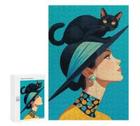 Jigsaw Puzzle for Adults 300 PCS Chic Vintage Cat Lady Art Teenagers Puzzles Brain Teaser Game Analysis And Logic for Is Ideal As A Gift 300 PCS