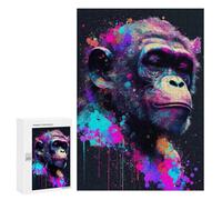Jigsaw Puzzle for Adults 300 PCS Colorful Chimpanzee Portrait Jigsaw Brain Teaser Game Precision Cutting Parent-child Interaction 300 PCS