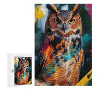 Jigsaw Puzzle for Adults 300 PCS Colorful Owl with Abstract Strokes Teenagers Puzzles Brain Teaser Game Analysis And Logic for Is Ideal As A Gift 300 PCS