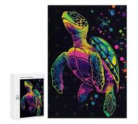 Jigsaw Puzzle for Adults 300 PCS Colorful Sea Turtle on Black Background Jigsaw Brain Teaser Game Precision Cutting Parent-child Interaction 300 PCS