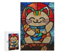 Jigsaw Puzzle for Adults 300 PCS Colorful Stained Glass Cat Art Jigsaws for Adults Puzzle Difficult Challenge Difficult And Challenge Brainteaser Family Games 300 PCS