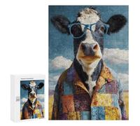 Jigsaw Puzzle for Adults 300 PCS Cow in Glasses Patchwork Shirt Jigsaws for Adults Puzzle Difficult Challenge Difficult And Challenge Brainteaser Family Games 300 PCS