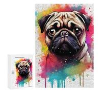 Jigsaw Puzzle for Adults 300 PCS Cute Watercolor Pug Dog Teenagers Puzzles Brain Teaser Game Analysis And Logic for Is Ideal As A Gift 300 PCS