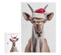 Jigsaw Puzzle for Adults 300 PCS Eland Antelope Wearing Santa Hat Teenagers Puzzles Brain Teaser Game Analysis And Logic for Is Ideal As A Gift 300 PCS