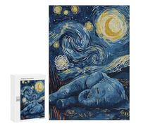 Jigsaw Puzzle for Adults 300 PCS Elephant Under Starry Night Sky Teenagers Puzzles Brain Teaser Game Analysis And Logic for Is Ideal As A Gift 300 PCS