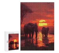 Jigsaw Puzzle for Adults 300 PCS Elephants at Sunset Jigsaw for Adults Anti-Stress Toys Enhance Memory Birthday And Unique Gifts 300 PCS