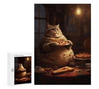 Jigsaw Puzzle for Adults 300 PCS Fat Cat Pet Eats Food Cake Teenagers Puzzles Family Games Difficult Hard for Is Ideal As A Gift 300 PCS