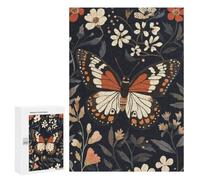 Jigsaw Puzzle for Adults, 300 PCS, Featuring Butterfly And Floral Pattern on Dark Background, A Satisfying Project for Experienced Puzzlers, for Quiet Evenings