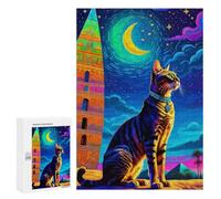 Jigsaw Puzzle for Adults, 300 PCS, Featuring Cat Under A Crescent Moon And Obelisk, Classic Jigsaw Entertainment for The Home, for Creative Downtime