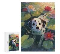 Jigsaw Puzzle for Adults, 300 PCS, Featuring Dalmatian Puppy in A Lily Pond, A Relaxing Challenge for Adult Puzzle Enthusiasts, for Family Fun