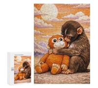 Jigsaw Puzzle for Adults, 300 PCS, Featuring Monkey Hugging A Stuffed Toy, A Relaxing Challenge for Adult Puzzle Enthusiasts, at Home
