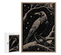 Jigsaw Puzzle for Adults, 300 PCS, Featuring Raven Perched on Branch at Night, Classic Jigsaw Entertainment for The Home, for Family Fun