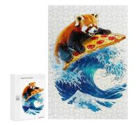 Jigsaw Puzzle for Adults, 300 PCS, Featuring Red Panda Surfing Pizza on Wave, Classic Jigsaw Entertainment for The Home, for Family Fun