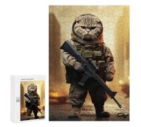 Jigsaw Puzzle for Adults, 300 PCS, Featuring Soldier Scottish Fold Cat, A Satisfying Project for Experienced Puzzlers, for Family Nights