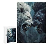 Jigsaw Puzzle for Adults, 300 PCS, Featuring White And Black Lion Fight, A Creative Way to Unwind after A Busy Day, for Family Fun