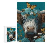 Jigsaw Puzzle for Adults 300 PCS Floral Cow with Butterfly Jigsaws for Adults Puzzle Difficult Challenge Difficult And Challenge Brainteaser Family Games 300 PCS