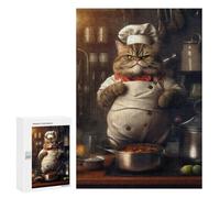 Jigsaw Puzzle for Adults 300 PCS Funny Fat Cat Cook Teenagers Puzzles Relaxing Games Presents for Women Unique Gifts for Birthday And Christmas 300 PCS