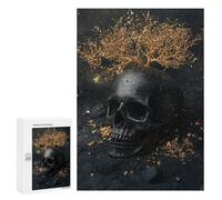 Jigsaw Puzzle for Adults 300 PCS Gothic Black Skull Decor with Gold Tree Jigsaws for Adults Puzzle Difficult Challenge Difficult And Challenge Brainteaser Family Games 300 PCS