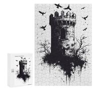 Jigsaw Puzzle for Adults 300 PCS Gothic Tower with Crows Teenagers Puzzles Brain Teaser Game Analysis And Logic for Is Ideal As A Gift 300 PCS