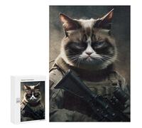 Jigsaw Puzzle for Adults 300 PCS Grumpy Cat Army Portrait Teenagers Puzzles Brain Teaser Game Analysis And Logic for Is Ideal As A Gift 300 PCS