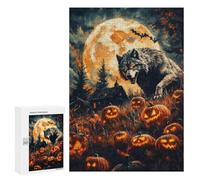 Jigsaw Puzzle for Adults 300 PCS Halloween Wolf And Pumpkins Teenagers Puzzles Brain Teaser Game Analysis And Logic for Is Ideal As A Gift 300 PCS