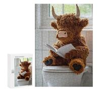 Jigsaw Puzzle for Adults 300 PCS Highland Cow Plush Reading on Toilet Puzzle for Adults Family Games But Fun And Humorous Difficult And Challenge 300 PCS