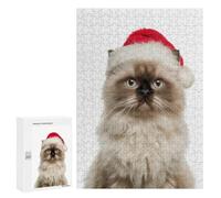 Jigsaw Puzzle for Adults 300 PCS Himalayan Cat with Santa Hat Portrait Teenagers Puzzles Brain Teaser Game Analysis And Logic for Is Ideal As A Gift 300 PCS