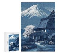 Jigsaw Puzzle for Adults 300 PCS Japanese House with Mount Fuji Teenagers Puzzles Brain Teaser Game Analysis And Logic for Is Ideal As A Gift 300 PCS