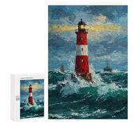 Jigsaw Puzzle for Adults 300 PCS Lighthouse in Stormy Sea Teenagers Puzzles Brain Teaser Game Analysis And Logic for Is Ideal As A Gift 300 PCS