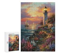 Jigsaw Puzzle for Adults 300 PCS Lighthouse Sunset Coastal Scene Jigsaws for Adults Puzzle Difficult Challenge Difficult And Challenge Brainteaser Family Games 300 PCS