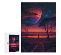 Jigsaw Puzzle for Adults 300 PCS Mystical Beach Under A Giant Planet Teenagers Puzzles Brain Teaser Game Analysis And Logic for Is Ideal As A Gift 300 PCS