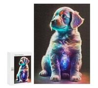 Jigsaw Puzzle for Adults 300 PCS Neon Pup Glowing Whiskers Jigsaw Brain Teaser Game Precision Cutting Parent-child Interaction 300 PCS