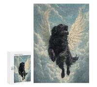 Jigsaw Puzzle for Adults 300 PCS Newfoundland Dog with Angel Wings Gentle Giant Memorial Print Black Dog with Wings Teenagers Puzzles Brain Teaser Game Analysis And Logic for Is Ideal As A Gift 300