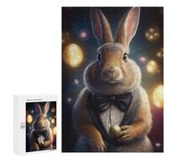 Jigsaw Puzzle for Adults 300 PCS Rabbit in Tuxedo Holding Gold Egg Jigsaw Brain Teaser Game Precision Cutting Parent-child Interaction 300 PCS