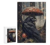 Jigsaw Puzzle for Adults 300 PCS Rainy Forest Raven with Umbrella Mushroom Puzzle For Teenagers Difficult Hard Wishlist with Santa Claus Challenging Family Fun Game 300 PCS