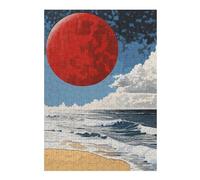 Jigsaw Puzzle for Adults 300 PCS Red Moon Over Ocean Jigsaw Puzzle Relax Games Home Decoration Unique Gifts for Birthday And Christmas 300 PCS