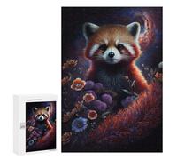 Jigsaw Puzzle for Adults 300 PCS Red Panda with Flowers in Space Puzzle for Adults Family Games But Fun And Humorous Difficult And Challenge 300 PCS