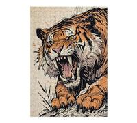 Jigsaw Puzzle for Adults 300 PCS Roaring Sabertooth Tiger Illustration Jigsaw Puzzle Relax Games Home Decoration Unique Gifts for Birthday And Christmas 300 PCS