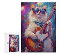 Jigsaw Puzzle for Adults 300 PCS Rock Star Cat Guitar Painting -1 Puzzle For Teenagers Difficult Hard Wishlist with Santa Claus Challenging Family Fun Game 300 PCS