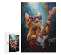 Jigsaw Puzzle for Adults 300 PCS Rock Star Kitten Guitarist Puzzle For Teenagers Difficult Hard Wishlist with Santa Claus Challenging Family Fun Game 300 PCS