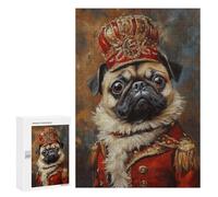 Jigsaw Puzzle for Adults 300 PCS Royal Pug Portrait Art Print-1 Puzzle For Teenagers Difficult Hard Wishlist with Santa Claus Challenging Family Fun Game 300 PCS