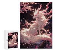 Jigsaw Puzzle for Adults 300 PCS Sakura Kitsune Fox Teenagers Puzzles Family Games Difficult Hard for Is Ideal As A Gift 300 PCS
