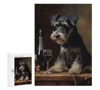 Jigsaw Puzzle for Adults 300 PCS Schnauzer Enjoying Wine Jigsaw Brain Teaser Game Precision Cutting Parent-child Interaction 300 PCS
