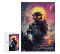 Jigsaw Puzzle for Adults 300 PCS Sci-Fi Soldier with Gun Puzzle For Teenagers Difficult Hard Wishlist with Santa Claus Challenging Family Fun Game 300 PCS