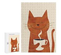 Jigsaw Puzzle for Adults 300 PCS Smiling Cat with Coffee Teenagers Puzzles Brain Teaser Game Analysis And Logic for Is Ideal As A Gift 300 PCS