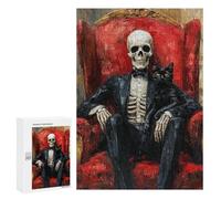 Jigsaw Puzzle for Adults 300 PCS Spooky Skeleton with Black Cat Puzzle For Teenagers Difficult Hard Wishlist with Santa Claus Challenging Family Fun Game 300 PCS