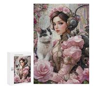Jigsaw Puzzle for Adults 300 PCS Steampunk Woman with Cat-1 Jigsaws for Adults Puzzle Difficult Challenge Difficult And Challenge Brainteaser Family Games 300 PCS